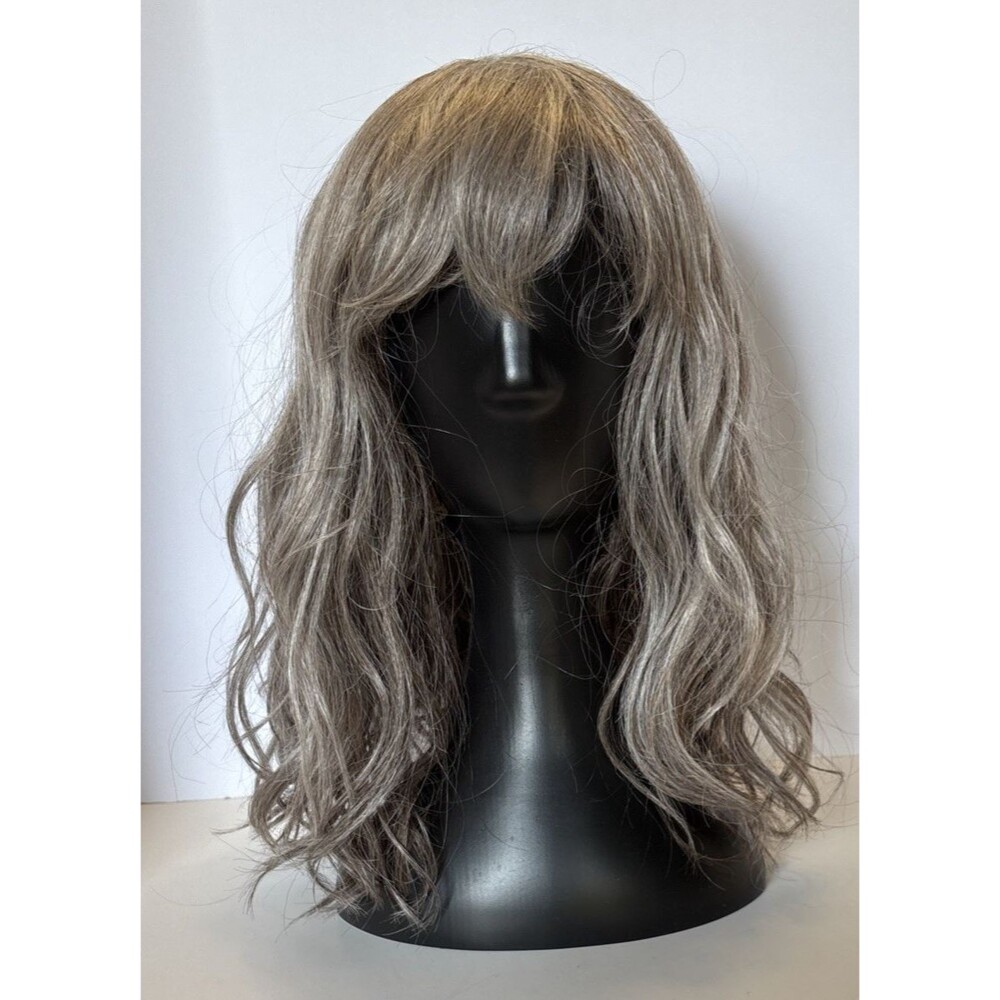 Janet Shoulder Length Wavy Ash-Blonde/Grey Synthetic Wig Soft Bangs